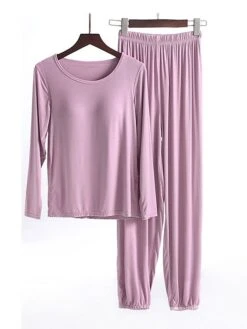 Women's Modal Pajamas Sets With Chest Pads Pure Color Casual Comfort Home Bed Modal Breathable Crew Neck Long Sleeve T Shirt Tee Pant Elastic Waist Fall Winter Black White -Ladies Pajamas Store aanjlg1696841766031
