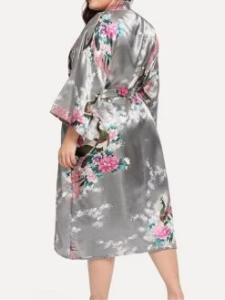 Women's Plus Size Pajamas Bathrobe Silk Robe Animal Flower Comfort Soft Kimono Robes Home Bed Spa Satin Breathable V Wire Fall Winter Pink Blue -Ladies Pajamas Store aaxfdo1694766966978