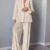 Women's Pajamas Sets Pure Color Warm Fashion Casual Home Daily Bed Velvet Warm Breathable Lapel Long Sleeve Shirt Pant Button Fall Winter Beige -Ladies Pajamas Store acpffe1693206727080