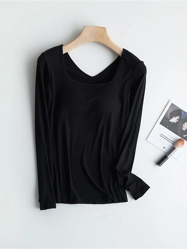 Women's Square Neck Pajama Top With Chest Pads Loungewear Top Pure Color Fashion Casual Comfort Home Street Daily Polyester Breathable Square Neck Long Sleeve Fall Winter Black White Yellow 9 Women's Square Neck Pajama Top With Chest Pads Loungewear Top Pure Color Fashion Casual Comfort Home Street Daily Polyester Breathable Square Neck Long Sleeve Fall Winter Black White Yellow - Image 7