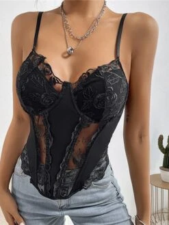 Corset Women's Corset Tops Prom Party & Evening Club Black Sexy Overbust Corset Backless Tummy Control Lace Summer Spring