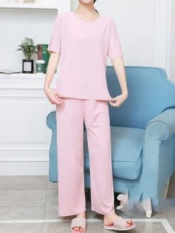 Women's Loungewear Sets 2 Pieces Pure Color Fashion Casual Comfort Street Daily Date Polyester Breathable Crew Neck Short Sleeve Pant Elastic Waist Summer Spring Black White