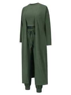 Women's 3 Pcs Lounge Sets Cardigan Tank Top Sweatpants Pure Color Fashion Comfort Soft Street Daily Polyester Breathable Elastic Waist With Pockets Summer Fall Black Green 34 Women's 3 Pcs Lounge Sets Cardigan Tank Top Sweatpants Pure Color Fashion Comfort Soft Street Daily Polyester Breathable Elastic Waist With Pockets Summer Fall Black Green -Ladies Pajamas Store aglnpl1689059952996