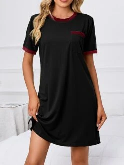 Women's Loungewear Nightshirt Pure Color Fashion Casual Soft Home Daily Bed Polyester Crew Neck Short Sleeve Pocket Summer Spring Claret ArmyGreen 15 Women's Loungewear Nightshirt Pure Color Fashion Casual Soft Home Daily Bed Polyester Crew Neck Short Sleeve Pocket Summer Spring Claret ArmyGreen -Ladies Pajamas Store ahelgx1692689276041