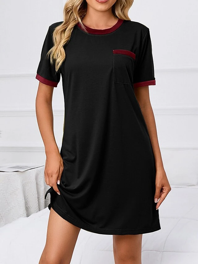 Women's Loungewear Nightshirt Pure Color Fashion Casual Soft Home Daily Bed Polyester Crew Neck Short Sleeve Pocket Summer Spring Claret ArmyGreen 5 Women's Loungewear Nightshirt Pure Color Fashion Casual Soft Home Daily Bed Polyester Crew Neck Short Sleeve Pocket Summer Spring Claret ArmyGreen - Image 3