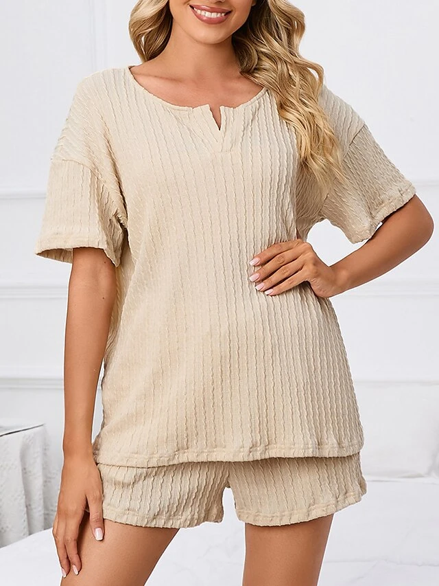 Women's Plus Size Loungewear Sets Pure Color Casual Comfort Soft Home Street Daily Polyester V Wire Short Sleeve T Shirt Tee Shorts Pocket Summer Spring Black Pink 5 Women's Plus Size Loungewear Sets Pure Color Casual Comfort Soft Home Street Daily Polyester V Wire Short Sleeve T Shirt Tee Shorts Pocket Summer Spring Black Pink - Image 3