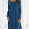 Women's Pajamas Nightgown Nightshirt Dress Pure Color Simple Casual Soft Home Daily Bed Cotton Breathable Crew Neck Long Sleeve Summer Spring Lake Blue Black -Ladies Pajamas Store ajvwoc1694766962368