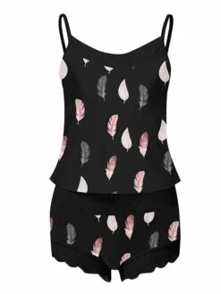 Women's Pajamas Pajama Top And Pant Sets Leopard Cat Hot Casual Soft Home Daily Bed Polyester Breathable Straps Sleeveless Strap Top Shorts Summer Spring Black White -Ladies Pajamas Store albfke1678856761091