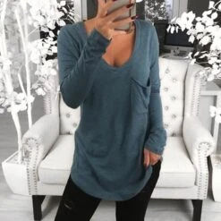 Women's Plus Size Loungewear Top Nighty Pure Color Basic Simple Comfort Home Daily Cotton V Wire Long Sleeve Pocket Spring Fall White Black -Ladies Pajamas Store althfu1660905027633