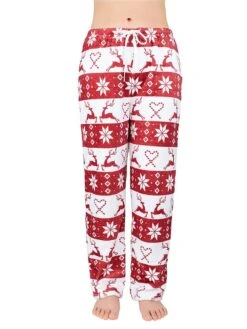 Women's Christmas Fleece Pajamas Pants Pajama Pant Leopard Elk Warm Fashion Plush Home Xmas Daily Bed Coral Fleece Coral Velvet Warm Breathable Long Pant Elastic Waist Fall Winter Red Blue