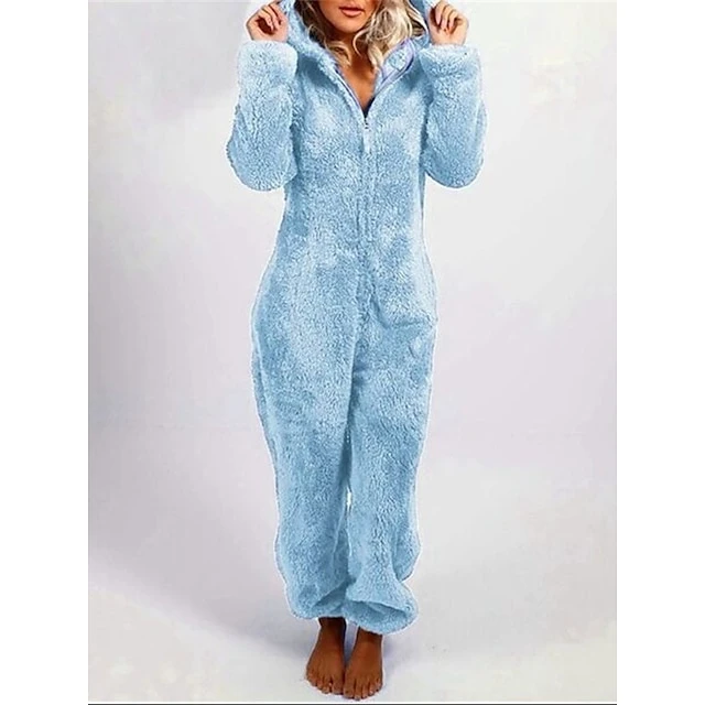 Women's Onesie Pure Color Plush Casual Comfort Home Daily Bed Polar Fleece Warm Hoodie Long Sleeve Fall Winter Light Pink Claret 21 Women's Onesie Pure Color Plush Casual Comfort Home Daily Bed Polar Fleece Warm Hoodie Long Sleeve Fall Winter Light Pink Claret - Image 19