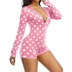 Women's Onesie Pajamas Heart Letter Hot Casual Comfort Home Daily BedBreathable V Wire Long Sleeve Button Fall Winter Pink Red -Ladies Pajamas Store apwmju1694164369890