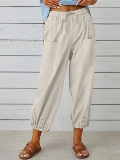 Women's Cotton And Linen Loungewear Pants Pure Color Elastic Waist With Drawstring Simple Casual Comfort Home Daily Vacation Breathable Pocket Summer Spring Black White 10 Women's Cotton And Linen Loungewear Pants Pure Color Elastic Waist With Drawstring Simple Casual Comfort Home Daily Vacation Breathable Pocket Summer Spring Black White -Ladies Pajamas Store arcmzh1687659896520