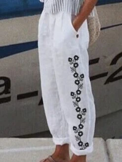 Women's Plus Size Loungewear Bottom Nighty Flower Simple Comfort Home Street Vacation Cotton And Linen Breathable Long Pant Elastic Waist Spring Summer White Black 15 Women's Plus Size Loungewear Bottom Nighty Flower Simple Comfort Home Street Vacation Cotton And Linen Breathable Long Pant Elastic Waist Spring Summer White Black -Ladies Pajamas Store ardrdp1652757488014