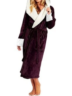 Women's Warm Plush Robes Gown Pure Color Comfort Xmas Home Daily Bed Polyester Breathable Hoodie Long Sleeve Pocket Fall Winter Black Pink -Ladies Pajamas Store autfcl1692602377386