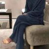 Women's Pajamas Sets Pure Color Fashion Casual Soft Home Daily Bed Knit Breathable Crew Neck Long Sleeve Pant Fall Winter Black Blue -Ladies Pajamas Store avrqdu1697793739946