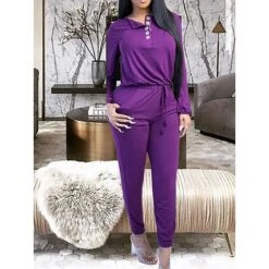 Women's Loungewear Onesie Jumpsuit Pure Color Simple Casual Comfort Home Daily Vacation Cotton Blend Breathable Crew Neck Long Sleeve Button Pocket Summer Fall Black White -Ladies Pajamas Store awmckg1689581328242