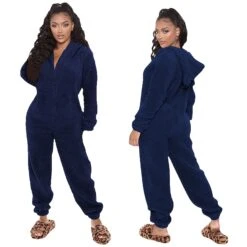 Women's Flannel Onesies Pajama For Adult Jumpsuits Nighty Pure Color Simple Comfort Party Home ChristmasWarm Gift Hoodie Long Sleeve Fall Winter Black -Ladies Pajamas Store awrnbq1639475930579