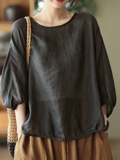 Women's Plus Size Loungewear Top Pure Color Simple Casual Comfort Home Daily Vacation Linen Breathable Crew Neck Long Sleeve Shirt Summer Spring Black Purple 24 Women's Plus Size Loungewear Top Pure Color Simple Casual Comfort Home Daily Vacation Linen Breathable Crew Neck Long Sleeve Shirt Summer Spring Black Purple -Ladies Pajamas Store axylcu1681275709559