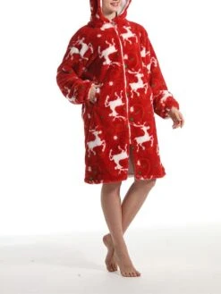 Women's Hoodie Zip Up Robe Elk Plush Casual Comfort Xmas Home Christmas Daily Flannel Warm Breathable Hoodie Long Sleeve Pocket Fall Winter Red -Ladies Pajamas Store azxxsy1695373713905