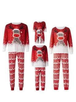 Matching Family Christmas Pajamas Sets Elk Snowflake Casual Comfort Soft Home Christmas Polyester Breathable Gift Crew Neck Long Sleeve T Shirt Tee Pant Fall Winter Wine
