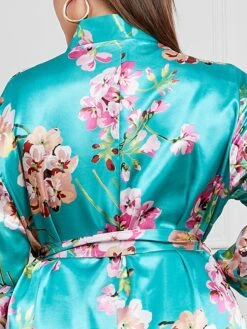 Women's Plus Size Pajamas Bathrobe Flower Simple Casual Comfort Home Bed Satin Breathable V Wire Long Sleeve Summer Spring Red Green -Ladies Pajamas Store bcnlik1693986215779