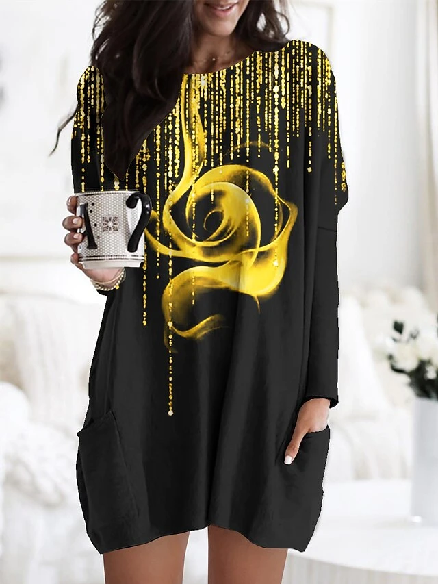 Women's Nightgown Flower Fashion Comfort Home Daily Polyester Crew Neck Long Sleeve Pocket Fall Winter White Yellow 7 Women's Nightgown Flower Fashion Comfort Home Daily Polyester Crew Neck Long Sleeve Pocket Fall Winter White Yellow - Image 5