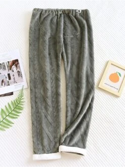 Women's Flannel Pajamas Pants Pure Color Plush Casual Comfort Home Daily Bed Warm Pant Elastic Waist Fall Winter Pink Green -Ladies Pajamas Store bdavwx1695798637773