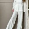 Women's Waffle Knit Lounge Sets Pure Color Fashion Casual Comfort Home Daily Polyester Breathable Crew Neck Long Sleeve Pant Fall Winter White -Ladies Pajamas Store bfkdzw1695798607261