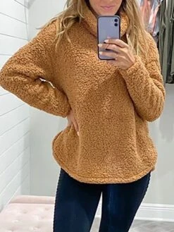 Women's Fleece Turtleneck Lounge Top Pure Color Plush Casual Comfort Home Street Daily Polar Fleece Warm Stand Collar Long Sleeve Pullover Fall Winter Black White -Ladies Pajamas Store bihzih1697074787861