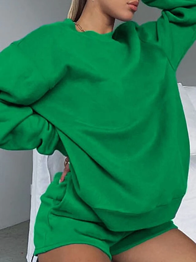 Women's Lounge Sets Sweatshirt And Shorts Pure Color Fashion Casual Comfort Street Daily Date Polyester Breathable Crew Neck Long Sleeve Hoodie Shorts Fall Winter Black White 7 Women's Lounge Sets Sweatshirt And Shorts Pure Color Fashion Casual Comfort Street Daily Date Polyester Breathable Crew Neck Long Sleeve Hoodie Shorts Fall Winter Black White - Image 5