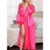 Women's Pajamas Robes Gown Bathrobes Nighty 1 PCS Pure Color Simple Casual Comfort Party Home Wedding Party Satin Gift Deep V Long Sleeve Lace Up Cut Out Belt Included Spring Summer Black Fuchsia -Ladies Pajamas Store bipgvc1581676192188