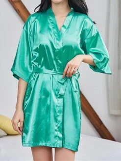 Women's Pajamas Robe Bathrobe Robes Gown Pure Color Casual Comfort Soft Home Daily Bed Satin Breathable V Wire Half Sleeve Summer Fall Black White -Ladies Pajamas Store bjwckp1689686941406