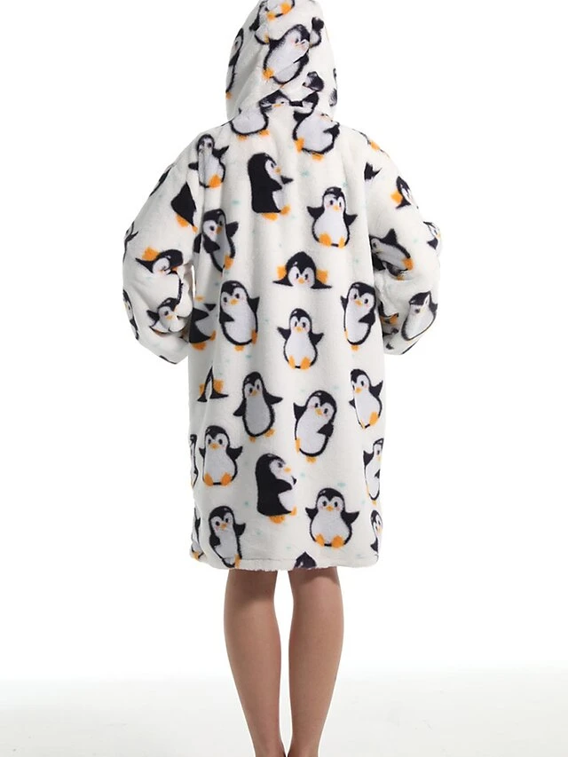 Women's Robe Penguin Plush Casual Comfort Home Daily Bed Flannel Warm Breathable Hoodie Long Sleeve Pocket Fall Winter White 10 Women's Robe Penguin Plush Casual Comfort Home Daily Bed Flannel Warm Breathable Hoodie Long Sleeve Pocket Fall Winter White - Image 8