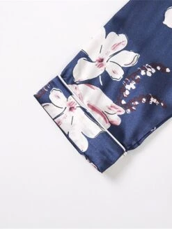 Women's Pajamas Sets Flower Fashion Casual Home Daily Polyester Breathable Lapel Long Sleeve Shirt Pant Button Summer Spring Blue -Ladies Pajamas Store bkujxr1693467383888