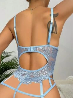 Women's Sexy Lingerie Light Blue Pure Color Lovers Ultra Slim Hot Home Bed Valentine's Day Lace Breathable Straps Sleeveless Backless Hole Summer Spring Black White -Ladies Pajamas Store blmfep1696231950687