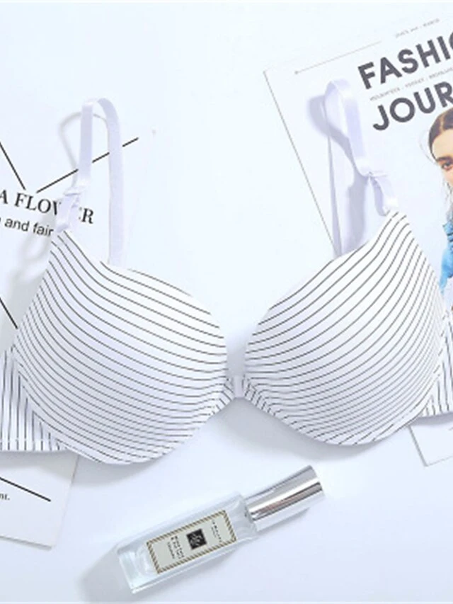 Women's Underwire Bras Double Strap Adjustable 3/4 Cup V Neck Breathable Push Up Stripe Pure Color Hook & Eye Date Casual Daily Cotton 1PC White Black / Bras & Bralettes / 1 PC 16 Women's Underwire Bras Double Strap Adjustable 3/4 Cup V Neck Breathable Push Up Stripe Pure Color Hook & Eye Date Casual Daily Cotton 1PC White Black / Bras & Bralettes / 1 PC - Image 14