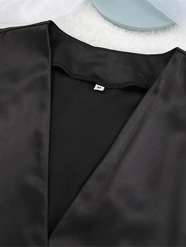 Women's Pajamas Bathrobe Robes Gown Pure Color Simple Casual Comfort Wedding Party Satin Breathable V Wire Long Sleeve Fall Winter Black White 16 Women's Pajamas Bathrobe Robes Gown Pure Color Simple Casual Comfort Wedding Party Satin Breathable V Wire Long Sleeve Fall Winter Black White - Image 14