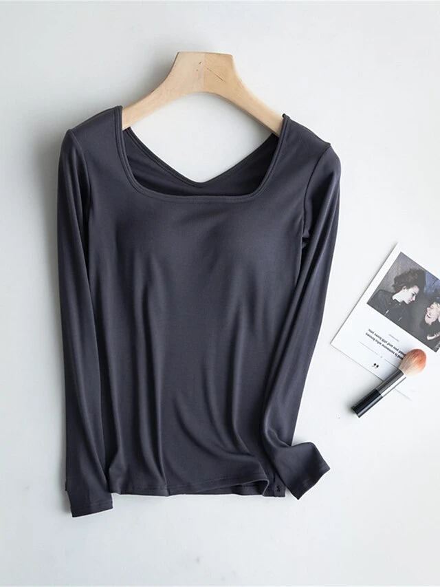 Women's Square Neck Pajama Top With Chest Pads Loungewear Top Pure Color Fashion Casual Comfort Home Street Daily Polyester Breathable Square Neck Long Sleeve Fall Winter Black White Yellow 14 Women's Square Neck Pajama Top With Chest Pads Loungewear Top Pure Color Fashion Casual Comfort Home Street Daily Polyester Breathable Square Neck Long Sleeve Fall Winter Black White Yellow - Image 12