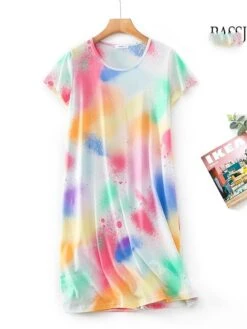 Women's Pajamas Nightgown Nightshirt Dress Tie Dye Fashion Casual Soft Home Daily Bed Cotton Breathable Crew Neck Short Sleeve Summer Spring Light Pink Pink -Ladies Pajamas Store brdhea1681464641408