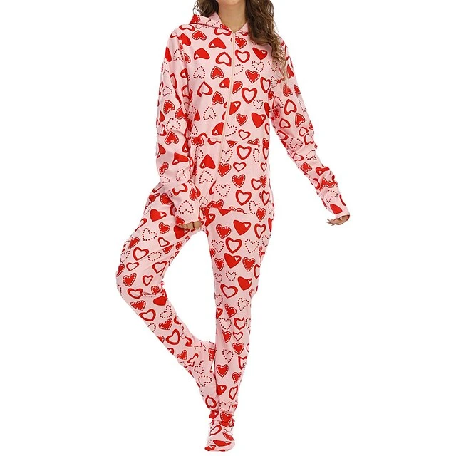 Women's Pajamas Jumpsuit Heart Warm Fashion Casual Home Xmas Daily Bed Polyester Breathable Hoodie Long Sleeve Pocket Fall Winter Pink 3 Women's Pajamas Jumpsuit Heart Warm Fashion Casual Home Xmas Daily Bed Polyester Breathable Hoodie Long Sleeve Pocket Fall Winter Pink