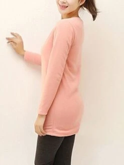 Women's Fleece Lounge Top Pure Color Warm Fashion Casual Home Street Daily Cotton Warm Crew Neck Long Sleeve Pullover Winter Denim Blue Melon Red -Ladies Pajamas Store bstneb1693986231024