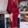 Women's Pajamas Bathrobe Robes Gown Pure Color Casual Comfort Soft Home Daily Bed Satin Breathable V Wire Long Sleeve Spring Summer Black Red 2 Women's Pajamas Bathrobe Robes Gown Pure Color Casual Comfort Soft Home Daily Bed Satin Breathable V Wire Long Sleeve Spring Summer Black Red -Ladies Pajamas Store bszsvy1673432055544