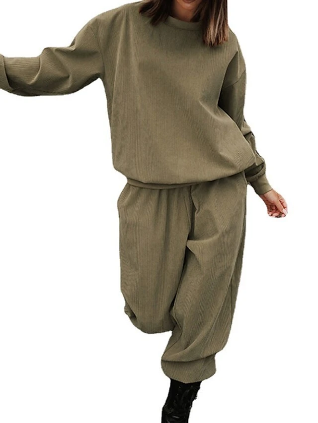 Women's Pajamas Sets Pure Color Warm Fashion Home Vacation Going Out Polyester Warm Breathable Crew Neck Long Sleeve Hoodie Pant Pocket Fall Winter ArmyGreen White 11 Women's Pajamas Sets Pure Color Warm Fashion Home Vacation Going Out Polyester Warm Breathable Crew Neck Long Sleeve Hoodie Pant Pocket Fall Winter ArmyGreen White - Image 9