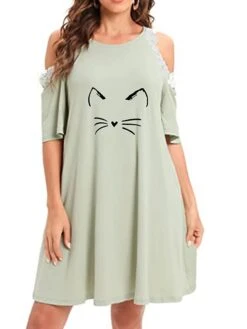Women's Loungewear Nightgown Nightshirt Dress Cat Casual Comfort Sweet Home Street Daily Polyester Breathable Crew Neck Half Sleeve Hole Summer Spring Black Light Green 12 Women's Loungewear Nightgown Nightshirt Dress Cat Casual Comfort Sweet Home Street Daily Polyester Breathable Crew Neck Half Sleeve Hole Summer Spring Black Light Green -Ladies Pajamas Store buxejg1679965740708