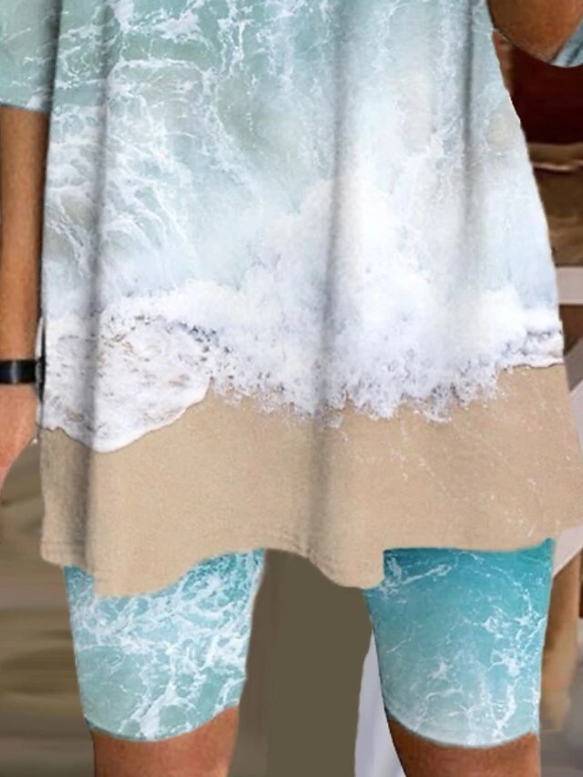 Women's Loungewear Sets 2 Pieces Gradient Comfort Sweet Home Daily Polyester Crew Neck Half Sleeve Spring Summer Blue 5 Women's Loungewear Sets 2 Pieces Gradient Comfort Sweet Home Daily Polyester Crew Neck Half Sleeve Spring Summer Blue - Image 3