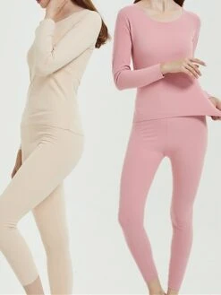 Women's Delong Thermal Underwear Pure Color Simple Casual Comfort Home Daily Going Out Polyester Warm Crew Neck Long Sleeve Pant Fall Winter Black Pink 39 Women's Delong Thermal Underwear Pure Color Simple Casual Comfort Home Daily Going Out Polyester Warm Crew Neck Long Sleeve Pant Fall Winter Black Pink -Ladies Pajamas Store bvnmxw1697161964305