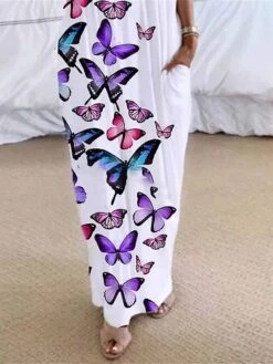 Women's Loungewear Nightshirt Dress Butterfly Flower Fashion Casual Comfort Home Daily Bed Polyester Breathable Crew Neck Short Sleeve Dress Pocket Summer Spring White Red -Ladies Pajamas Store bvoool1679970439123