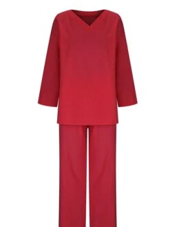 Women's Plus Size Loungewear Sets 2 Pieces Pure Color Fashion Casual Comfort Street Daily Date Cotton Breathable V Wire Long Sleeve Pant Summer Fall Yellow Pink -Ladies Pajamas Store bvzchf1689326427596