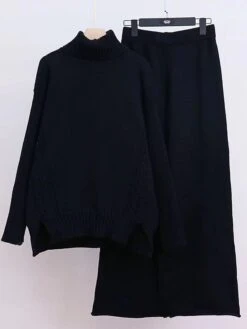 Women's Lounge Sets Sweater Sets Knit Sets Pure Color Fashion Casual Comfort Street Daily Date Nylon Breathable High Neck Long Sleeve Sweater Pant Fall Winter Black Pink -Ladies Pajamas Store bxquoz1691566064336